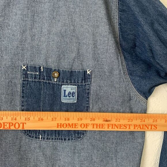 VTG Lee Authentic Men’s Denim Shirt Two-Tone Cotton Pockets Logo Size L - Picture 4 of 10
